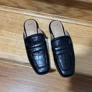 Marc Fisher Black Croc-Embossed Leather Slide Loafers